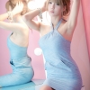 Heo Yun Mi Korean model in a light blue halter top dress