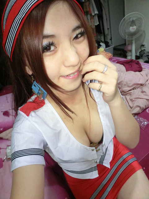 Taiwan Hot Lady so Sexy with cute uniform on the bed