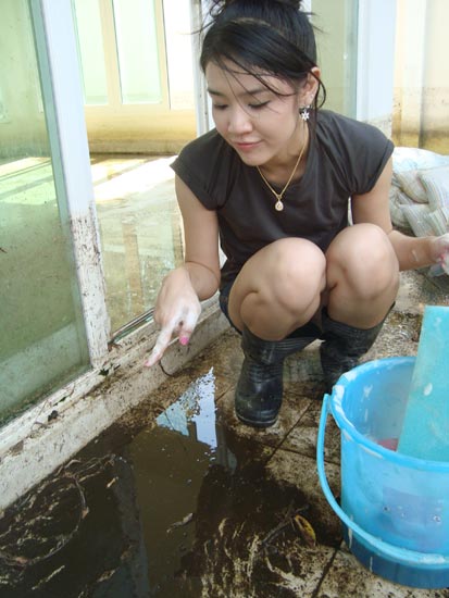 After flood with beautiful Thai lady.