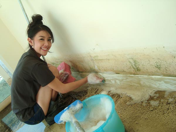 After flood with beautiful Thai lady.